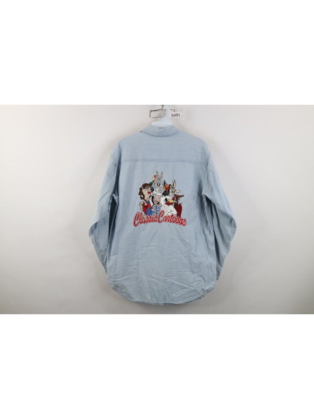 Vintage 90s Looney Tunes Classic Cartoons Denim Jean Button Shirt Mens Size S